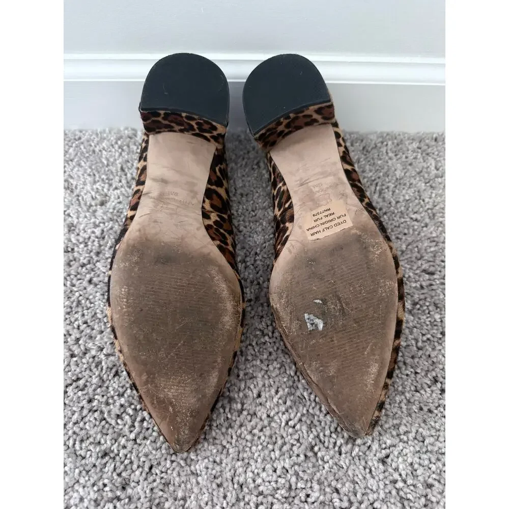ANN TAYLOR brown black cheetah print calf hair pointed block heel pumps shoes - Picture 6 of 9